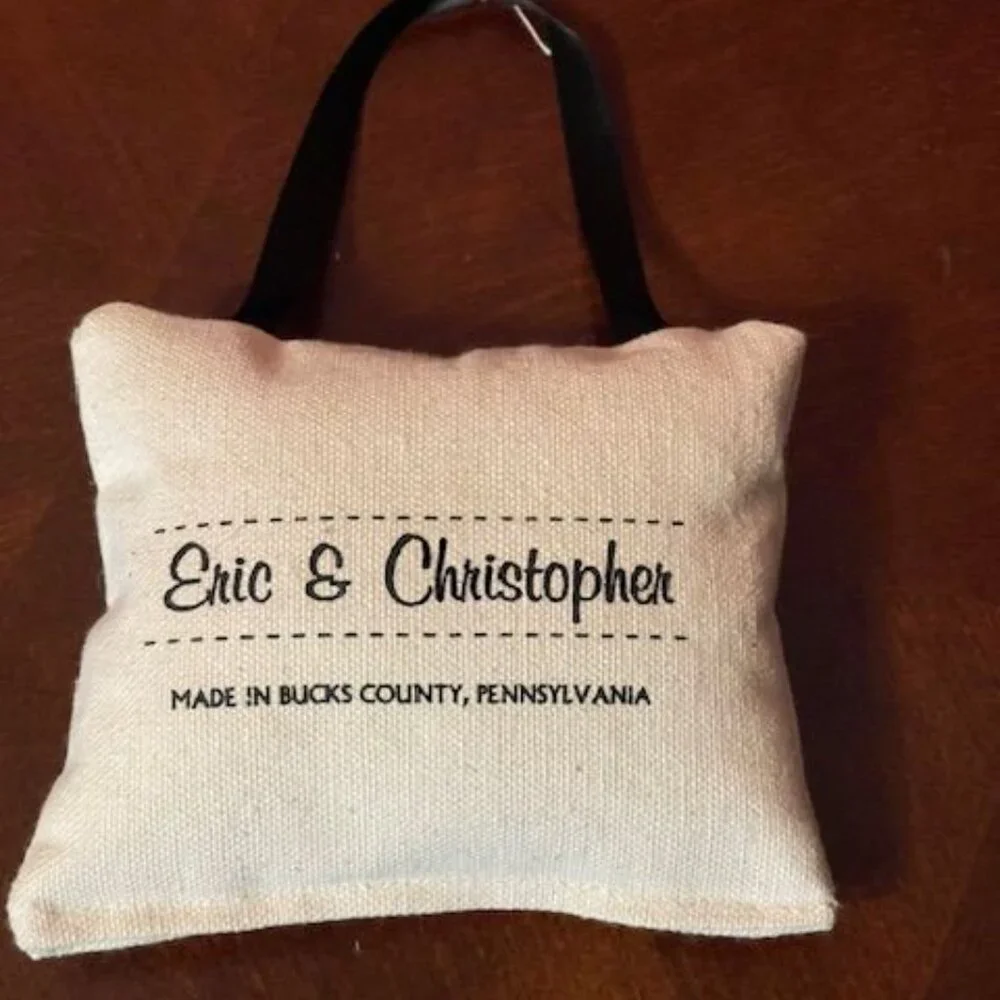 Handcrafted Eric & Christopher Penguin Print Burlap Mini Pillow Ornament Holiday